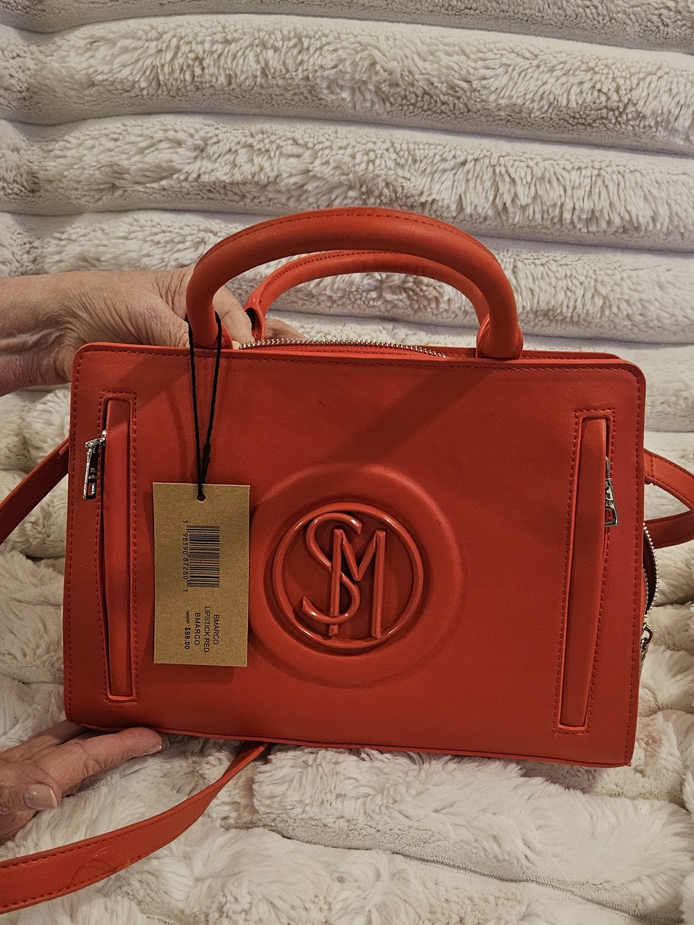 SM Embossed Steve Madden Lipstick Red Top-Handle Women's Satchel